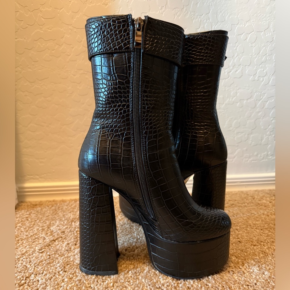 London Rag black croc print platform boots